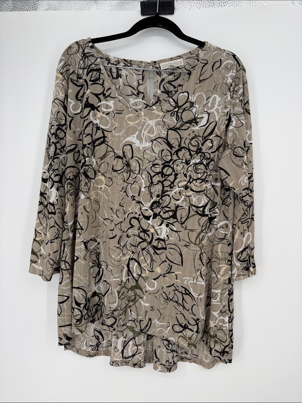 Dana Buchman Taupe Floral-Print Scoop Neck Tunic XXL